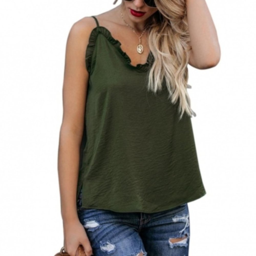 VNeck Ruffle Adjustable Spaghetti Strap